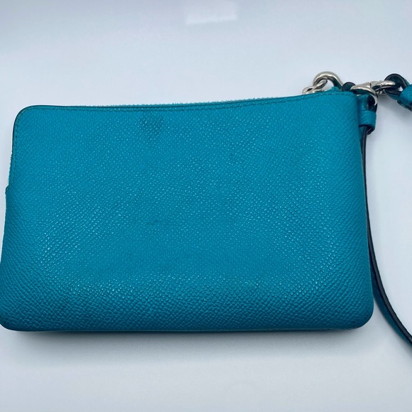 Coach Corner Zip Wristlet in Colorblock Leather - Turquoise and Black - Picture 2 of 4